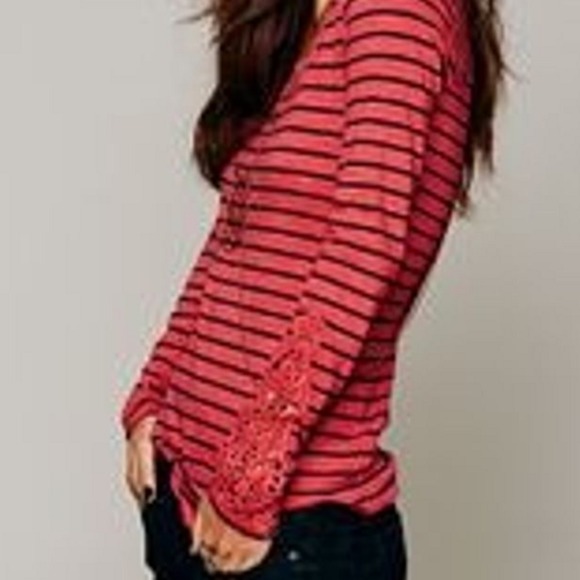 FREE PEOPLE HARD CANDY STRIPED CROCHET CUFF TOP